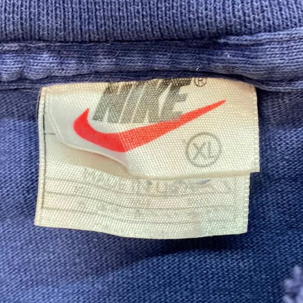 Nike Mock Neck TShirt Sz XL Mens Blue Vintage 90s Made in USA Swoosh Distressed